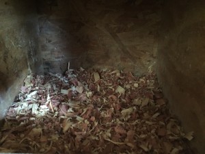 Nest box with fresh cedar chips.